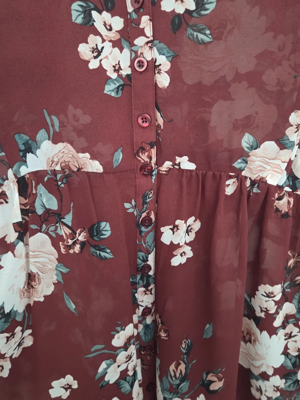 torrid Burgundy Floral Button-Front Babydoll Tunic